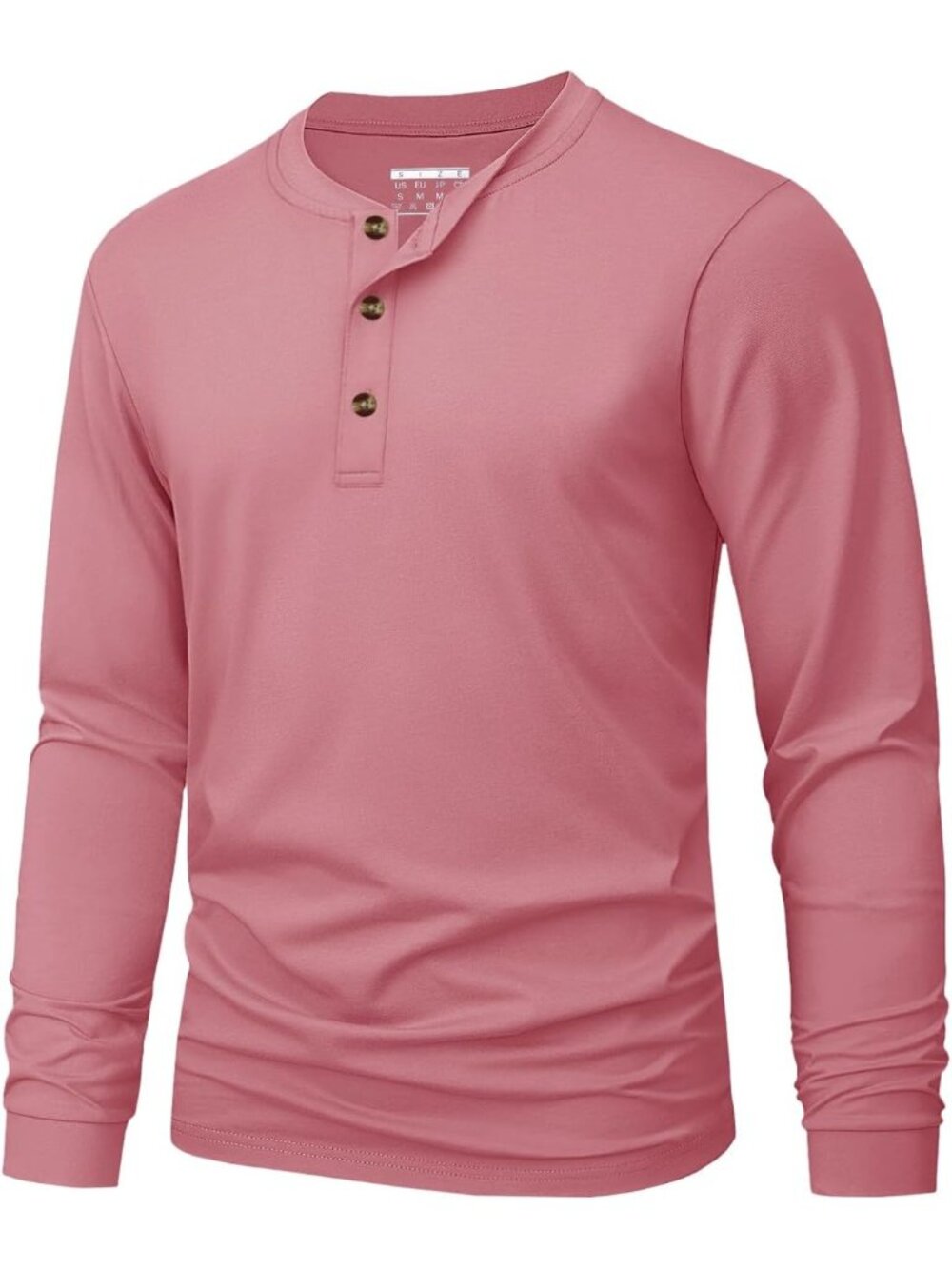 Men's Gray Pink Long Sleeve Henley T-shirts Cotton 3-button Spring Casual